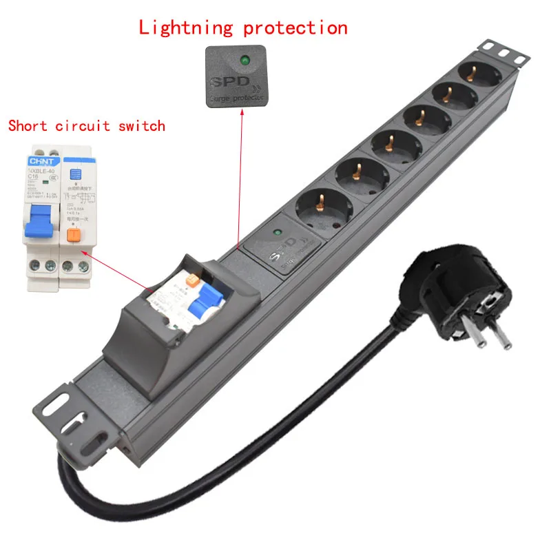 19 дюймовый PDU SPD Амперметр защита от перегрузки переключатель воздуха модуль переключателя короткого замыкания удлинитель питания выходная коробка ЕС