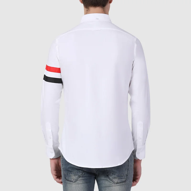 TB THOM Men's Shirt Clothing Solid White Top Fashion Brand RWB Bar Stripes Slim Casual Oxford Cotton Long Sleeve Women's Shirts
