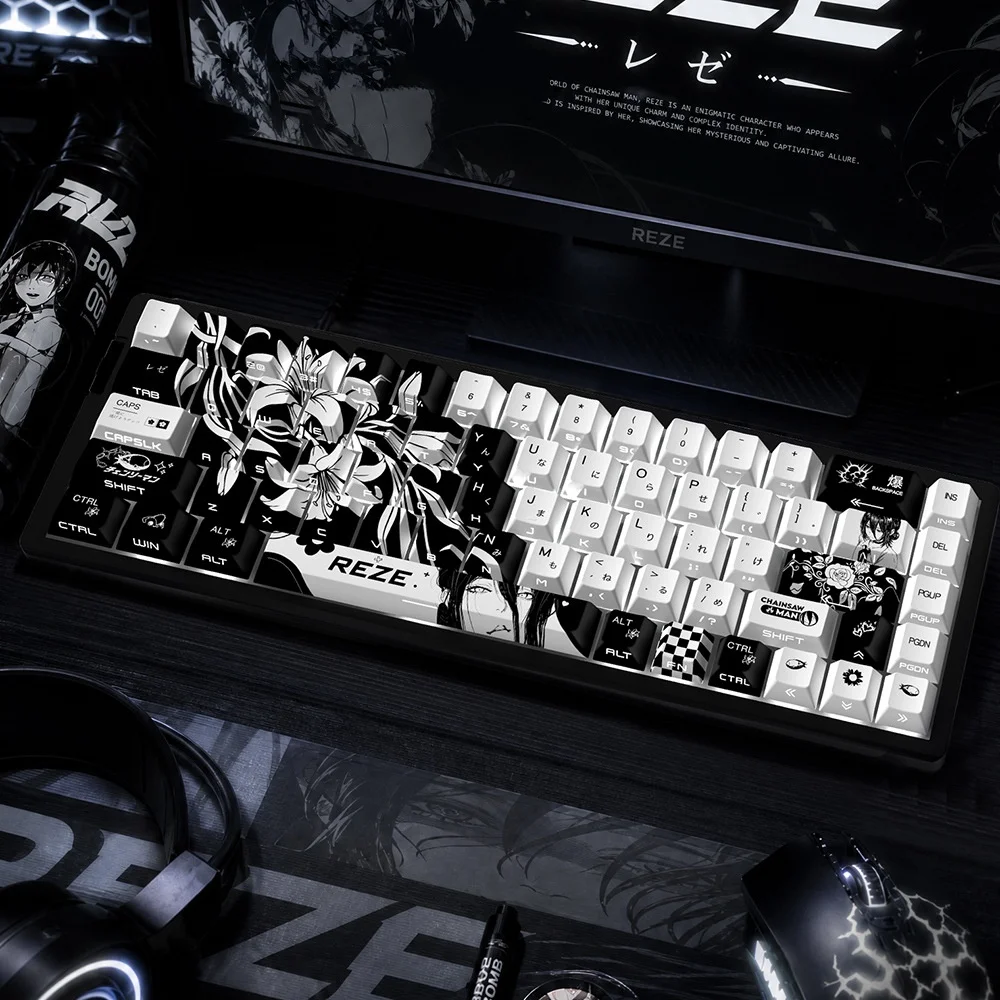 Фото Новые PBT-кейкапы Reze Cherry Profile с 5-сторонней сублимационной печатью, светопропускающие, для японской/русской кириллической клавиатуры, 74/129 клавиш №4