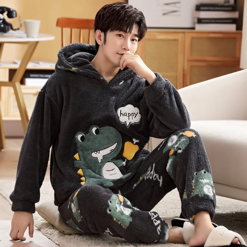 Family Pajamas Set Thick Winter Flannel Homewear Female Women Warm Sleepwear Unisex Tops Pants Couples Home Clothes Trouser Suit