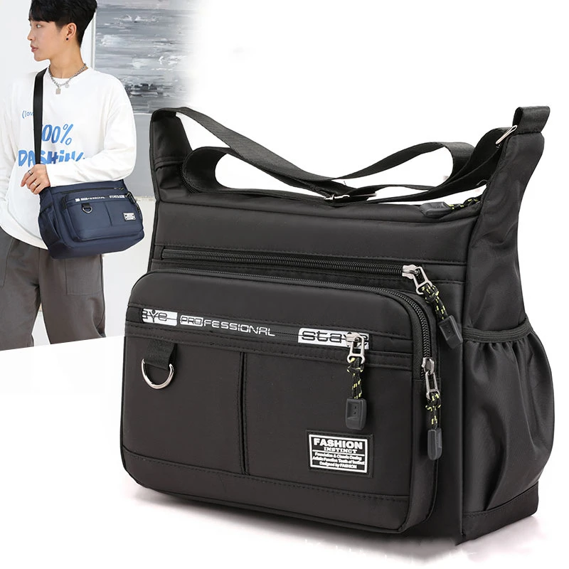 

Large Capacity Men's Casual Fashion Single Shoulder Bag Crossbody c Multi-layer Pocket Design Oxford Shoulder Bag