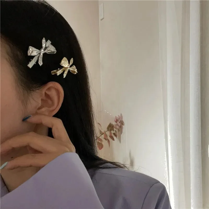 

Simple Style Metal Hair Clips Bow Side Hairpin Headwear Women Girls Geometric Sliver Barrettes Hairgrip Fashion Hair Accessories