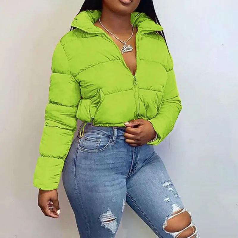 2021 Women Coat Fashion Long Sleeve Zipper Jackets Warm Autumn Winter Short Solid Slim Thick Female Casual Bread Parkas Overcoat