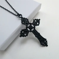 goth black punk cross satanic pendant chain necklace for women man faith religious jewelry charm accessories