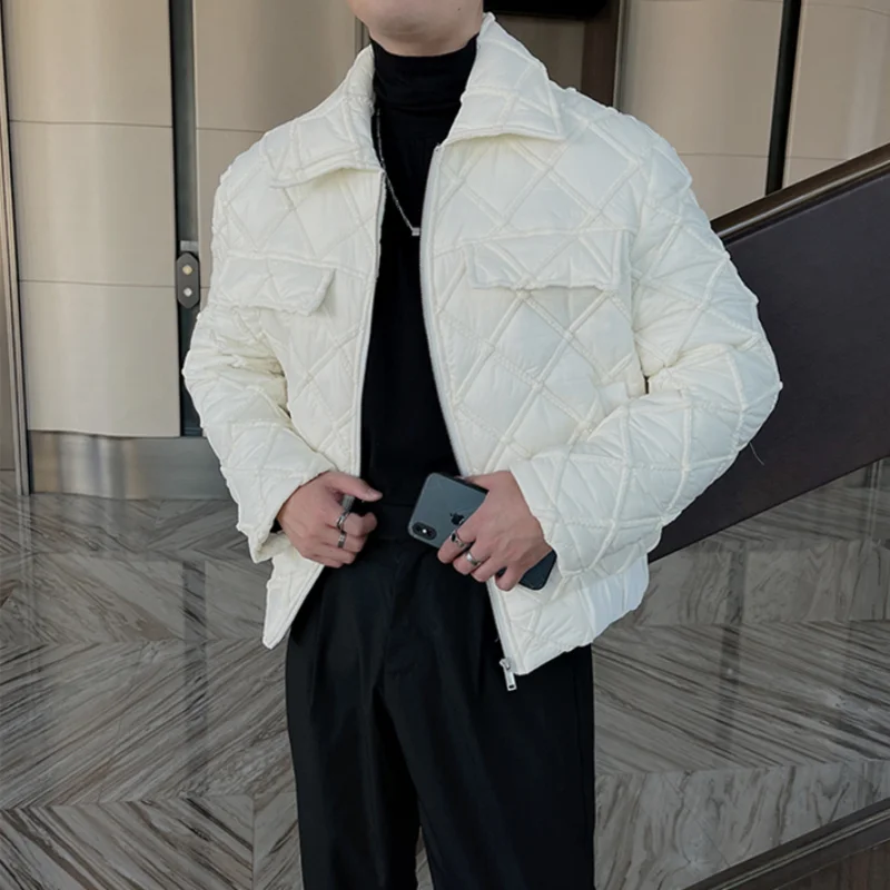 2022 Winter Korean Short Jackets Men Thicken Warm Lapel Zipper Parkas Jacket Fashion Casual Streetwear Oversized Men Clothing