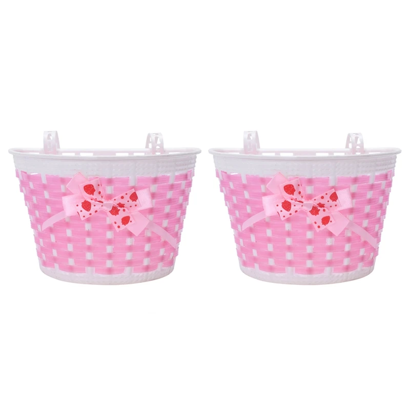 

2X Children Bicycle Basket Mit Bow On Belly Pink