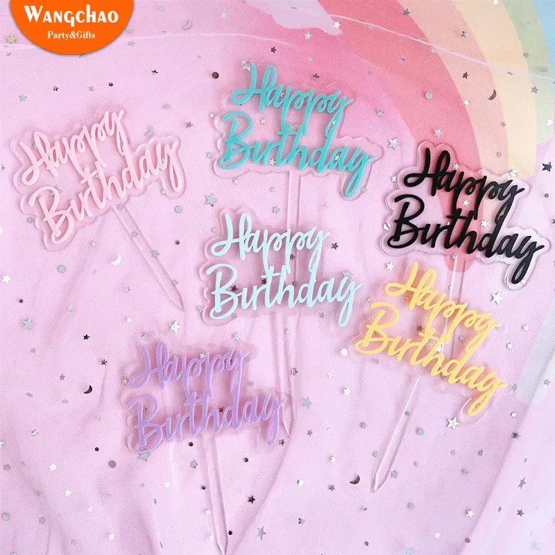 

NEW Double Layer Transparent Acrylic Happy Birthday Cake Topper Kids Birthday Party Supplies Baby Shower Decoration 6 colors