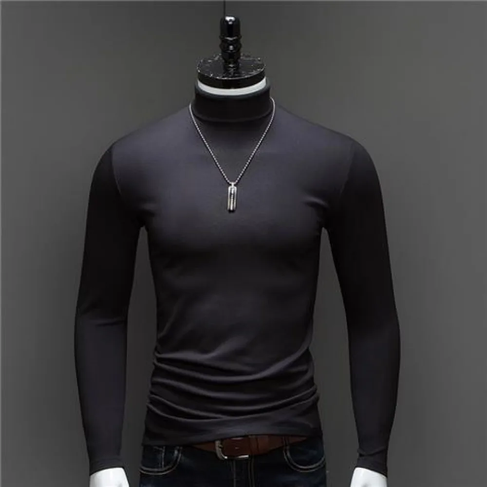 Роскошная модная мужская повседневная водолазка в стиле K-POP Базовая рубашка с