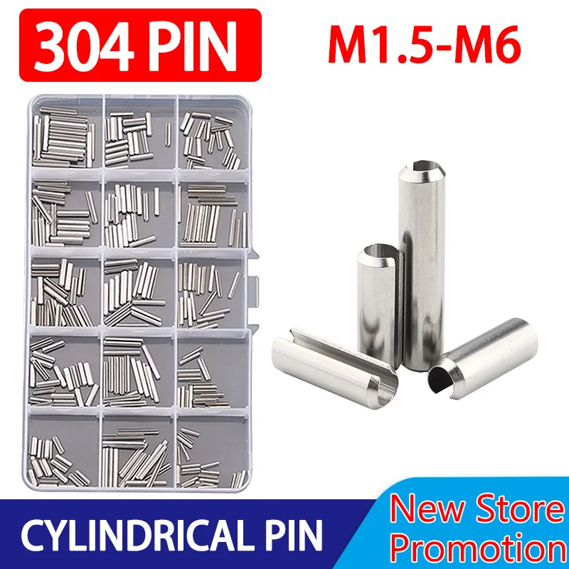 

M1.5 M2 M2.5 M3 M4 M5 M6 304 Stainless Steel Cylindrical Pin Dowel Elastic Positioning Locating Roll Pin Assortment Kit