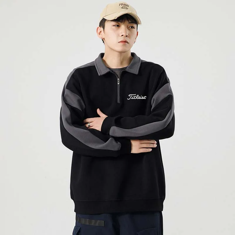 New Fashion Zipper Polo Golf Spring Autumn Shirt Men Casual Plain Korean Solid Color Long Sleeve Tops Clothing 2023