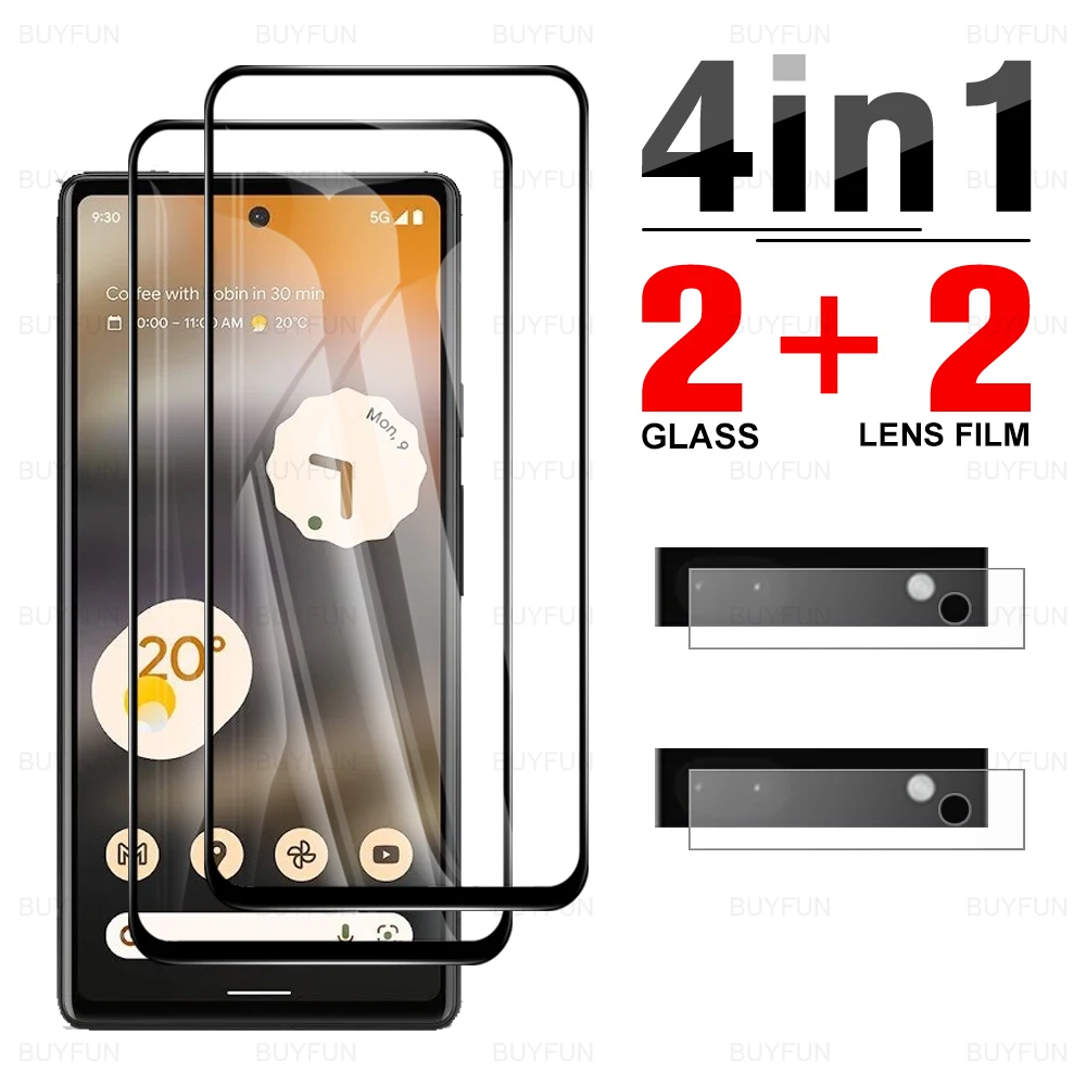 

Защитное стекло 4 в 1 с полным покрытием и черными краями для Google Pixel 6a 6, Защитная пленка для камеры Google Pixel 6a Pixel6 a 6,1 дюйма