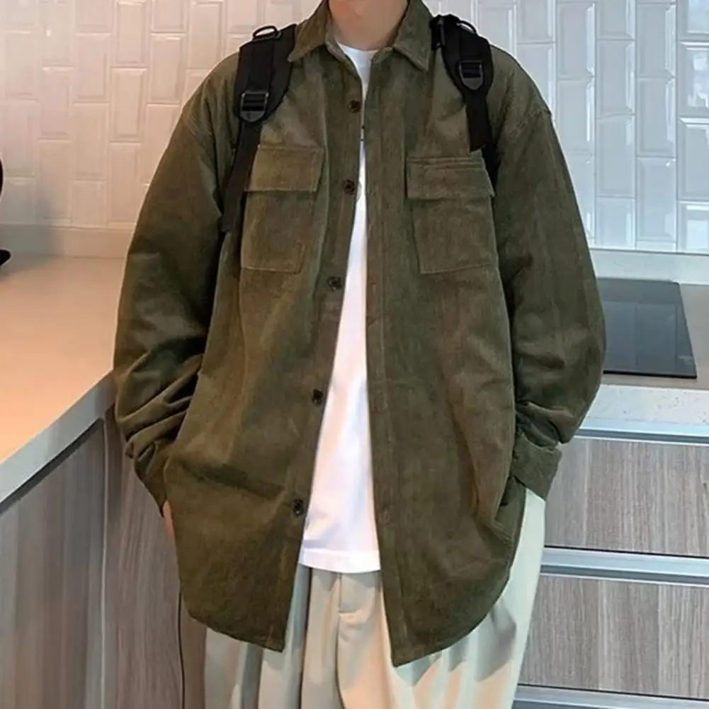 

Мужская Вельветовая рубашка с отложным воротником, свободная дышащая однобортная верхняя одежда в стиле ретро, одежда для улицы, весна-осень