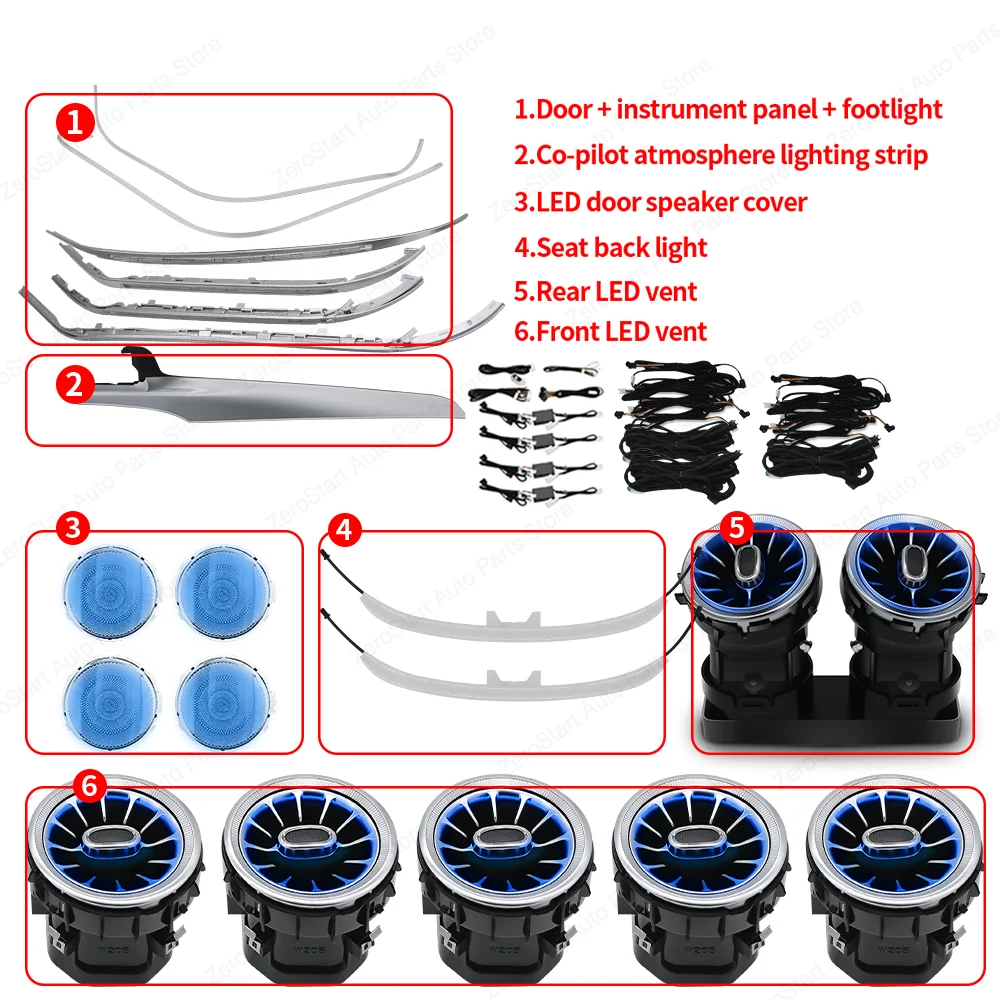 

3/12/64 цвета окружающего освещения для Mercedes Benz W205 X253 GLC Coupe C43 C63s Автомобильный светодиодный вентиляционный динамик Крышка окружающего освещения