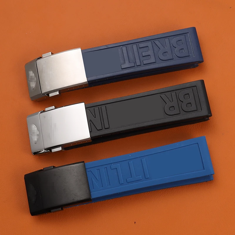 

20mm 22mm 24mm Soft Silicone Rubber Watch band Watchband Bracelet Fit For Breitling navitimer avenger Strap Folding Buckle Logo
