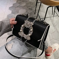 luxury designer women diamond lock pu leather small flap bag adjustable shoulder straps shoulder messenger bag female square bag