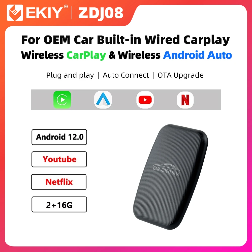 EKIY Wireless CarPlay Dongle Беспроводной адаптер Android Auto 12.0 Автомобильные интеллектуальные