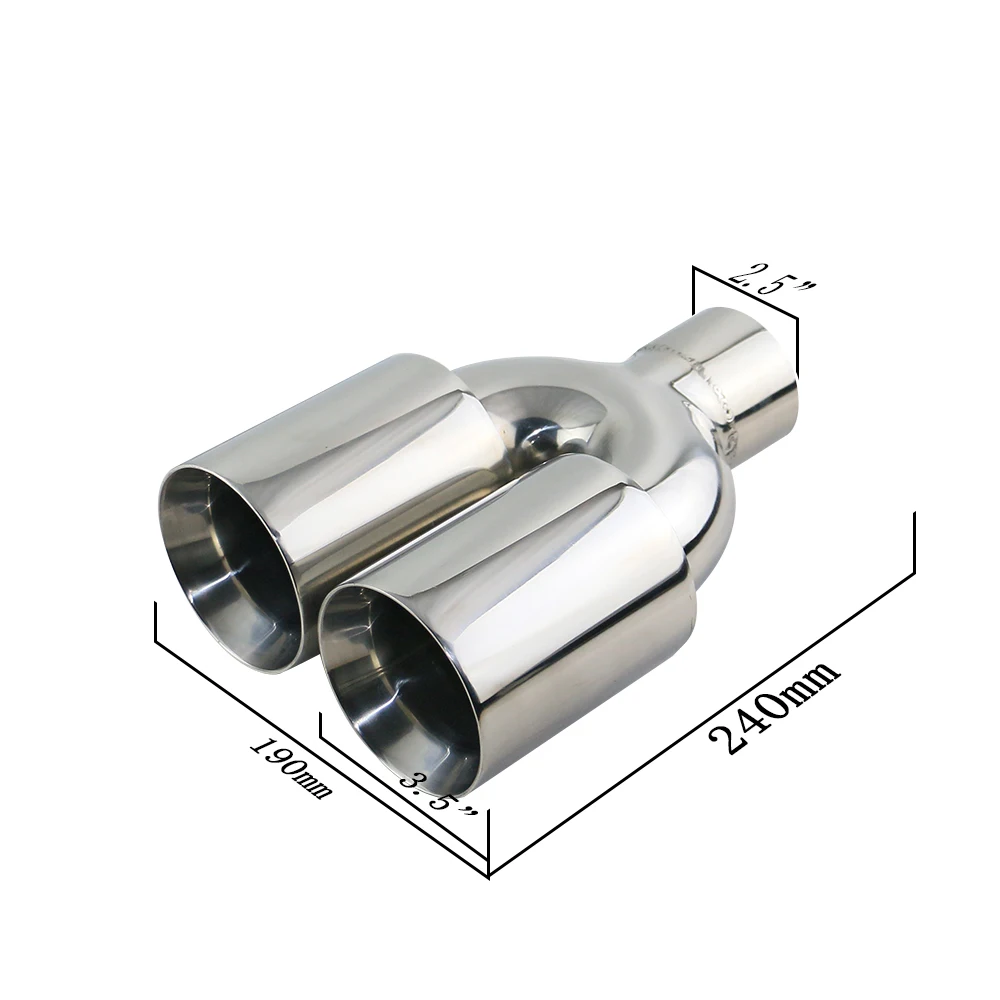 

Автомобильный глушитель выхлопной трубы, универсальный глушитель из нержавеющей стали, с двумя выходами, 63 мм