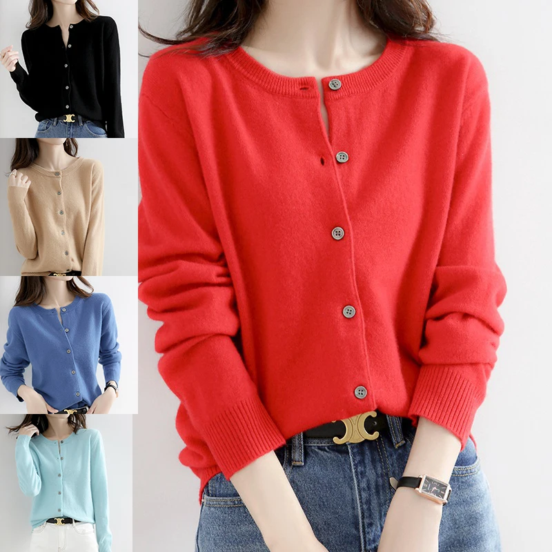 

Autumn and Winter Knitwear Women's Sweater Cardigan for Women Jacket Solid O-neck Slim Fit Knitting Women Sweater Casual Coat