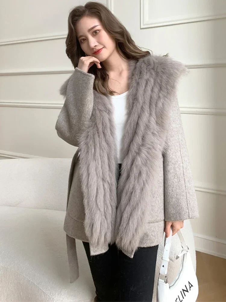 

Женское толстое пальто с капюшоном, теплая верхняя одежда из 2023 натурального Лисьего меха, четыре способа ношения, зима 100%