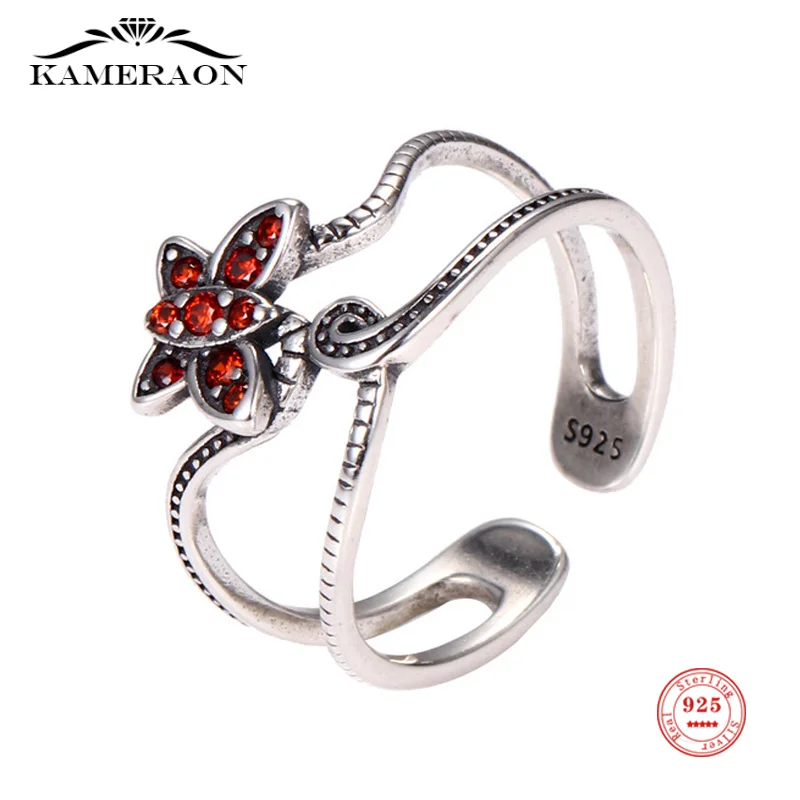 

Женское ослепительное кольцо Kameraon, красное кольцо из стерлингового серебра 925 пробы с бабочкой и открытым пальцем, подарок из стерлингового...