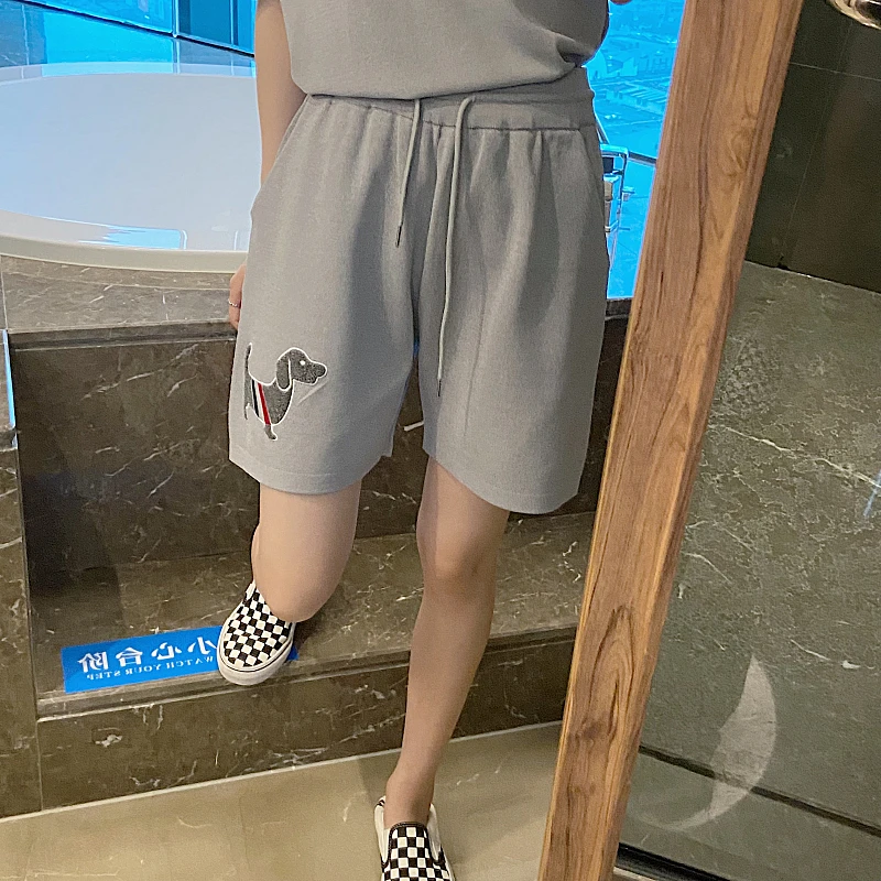 Summer tb college style puppy embroidery shorts women's loose and thin lace-up sports casual hot pants ice silk wide-leg pants