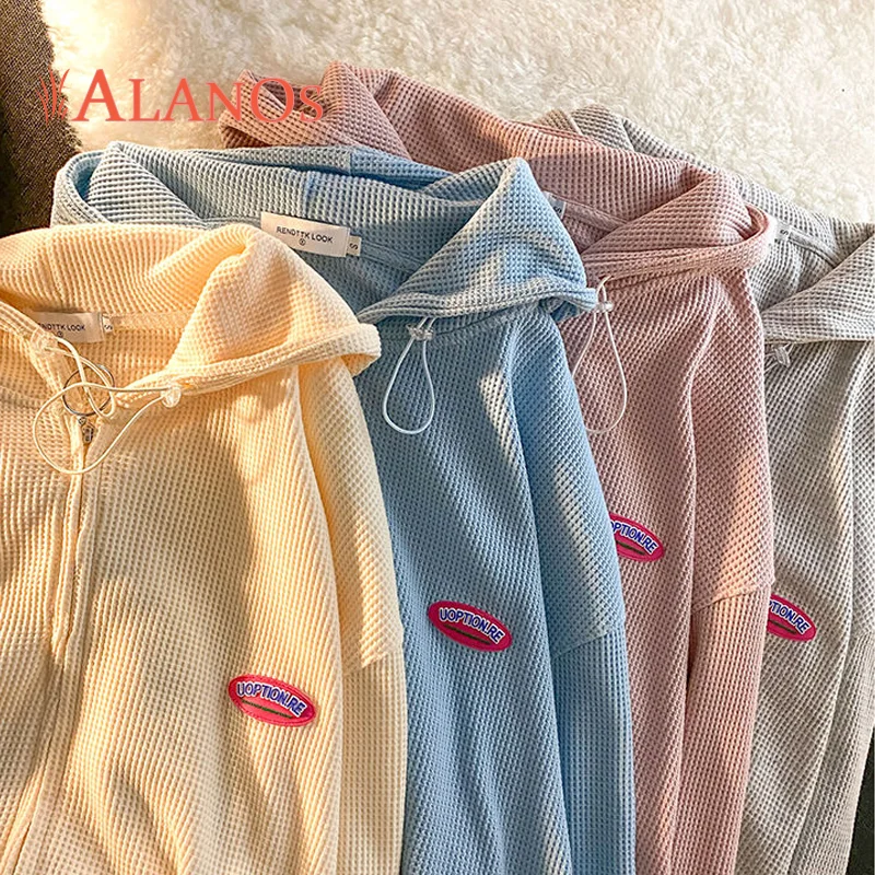 

ALANOS Cardigan Jacket New Coat Female Tide Ins Solid Color Loose Zip Up Y2k Oversized Hoodie Hoodi 2022 New Girls Clothing