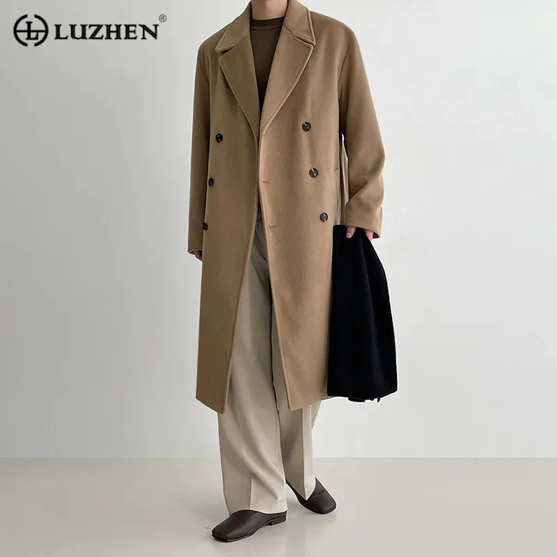 

LUZHEN 2023 корейский длинный мужской зимний осенний модный однотонный элегантный Свободный Повседневный ветровка модная утепленная Новинка 427414