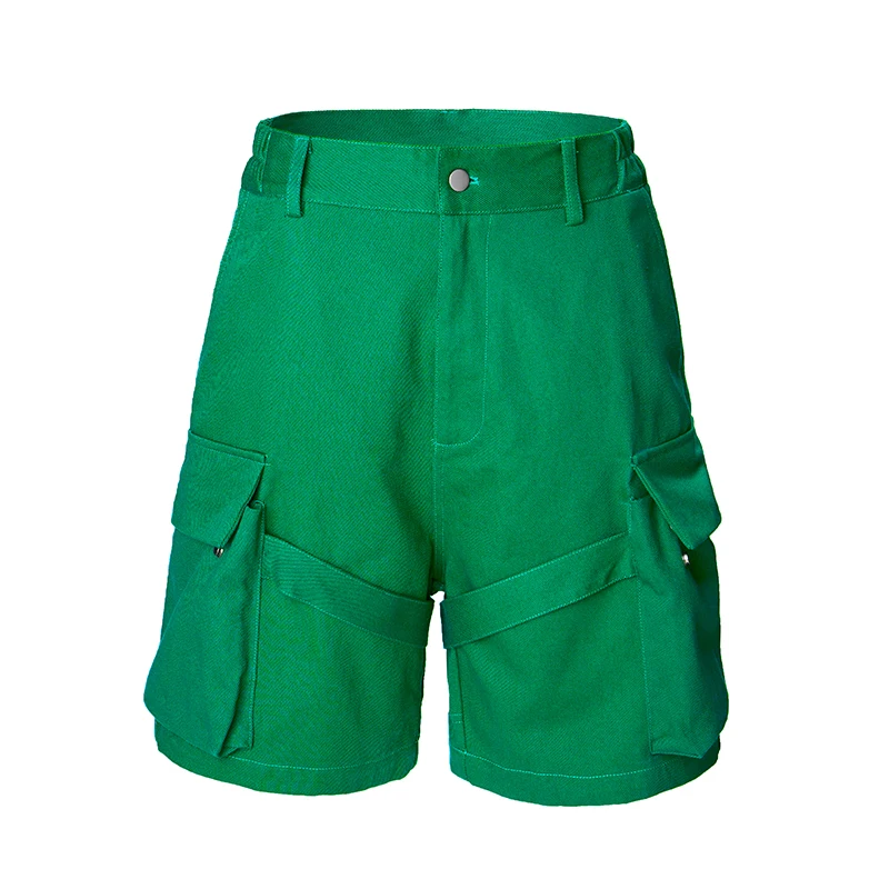 

High Street Functional Vibe Style Strappy Cargo Shorts Mens Straight Pockets Solid Casual Five Point Pants Oversized