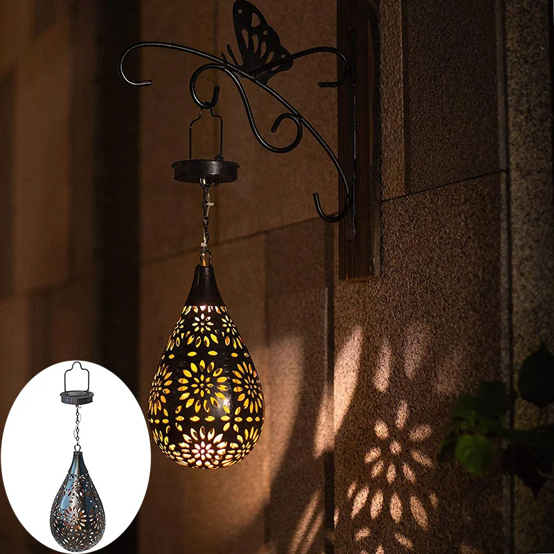 

LED Retro Garden Solar Lamp Metal Hollow Shadow Projection Hanging Lantern Outdoor Lighting Waterproof Landscape Light