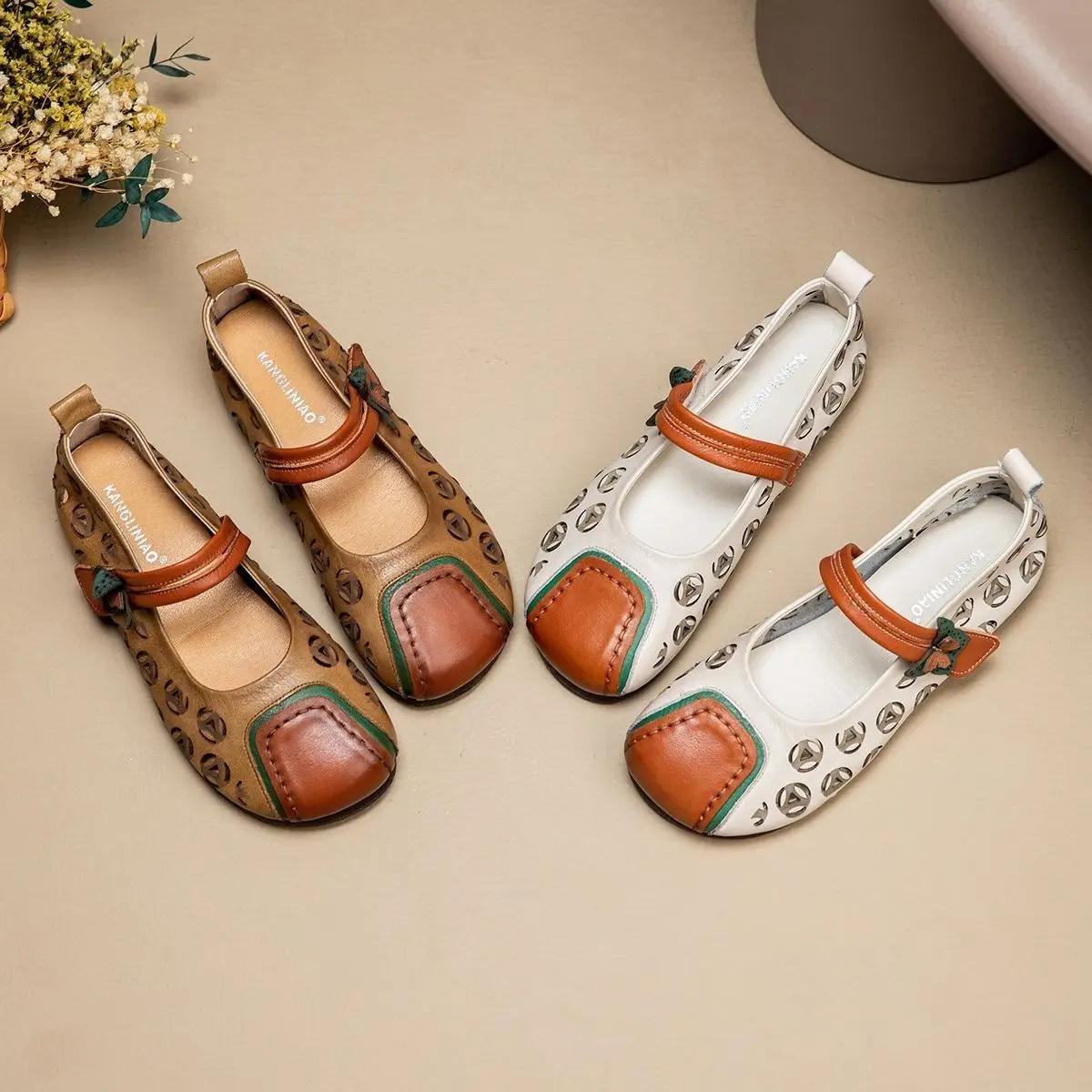 Precision stitching Ballet Flats Design Round Head Wide Feet Women's  Woman moccasin Loafers Mom Flats Ladies Vintage Flat Shoes