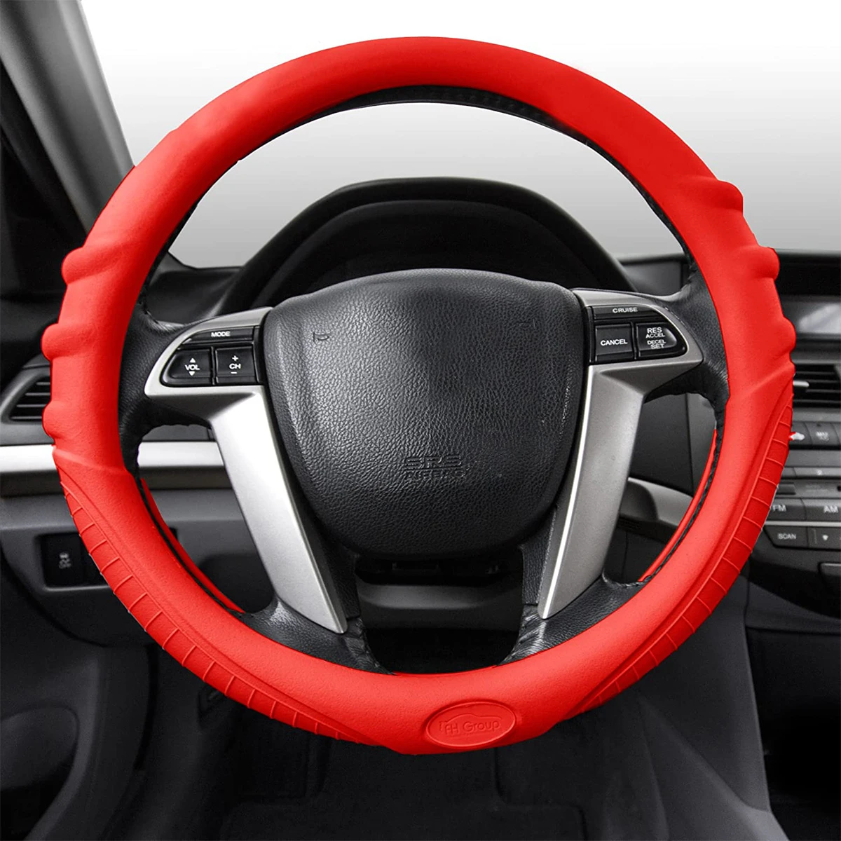 

Universal Fits Beige Silicone Massaging Pattern Anti-slip Grip Red Steering Wheel Cover