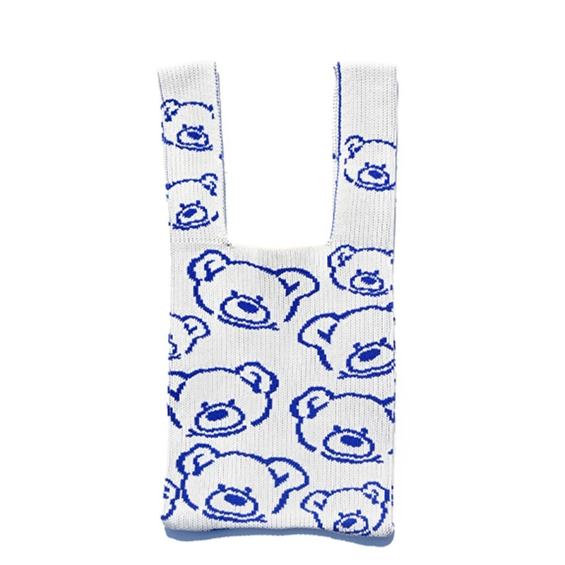 

Teenager Yarn Crochet Knitting Cute Anime Bear Tote Bag Female Japanese Korean Style Kawaii Soft Open Shopping Shopper Handbag