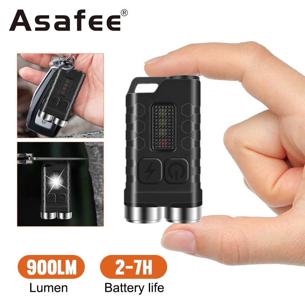 

Asafee V3 EDC Mini 900LM Flashlight 100M Range IP65 Waterproof Keychain Handlamp Type-c Rechargeable 4 Color UV light Torch