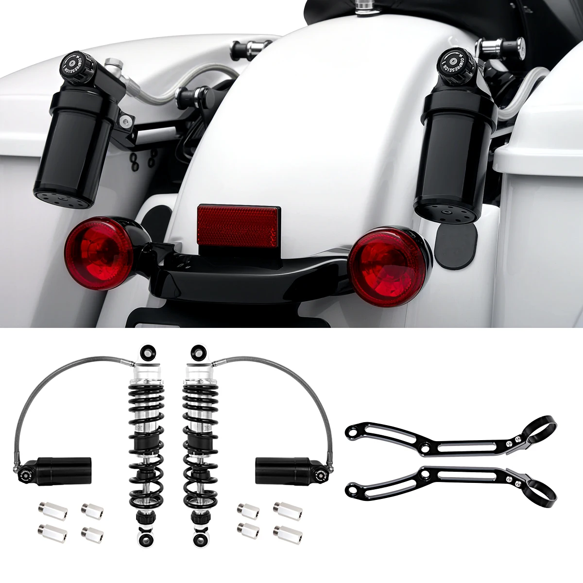 Фото Мотоциклетные задние амортизаторы с дистанционным резервуаром для Harley Touring Street Glide Road Glide Road King 2014-2023 №1