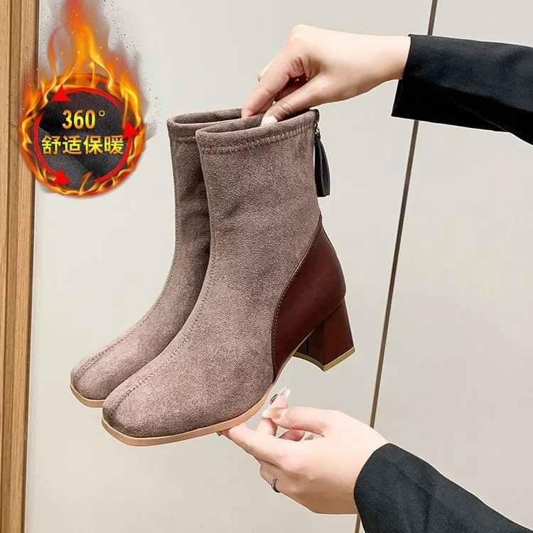 

Брендовая женская обувь, осенние ботинки-женская зимняя обувь на молнии, модная модель 2022 года, женские ботильоны на резиновой подошве в римском стиле, с квадратным носком