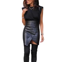 fashion casual solid women black pu leather bodycon pencil ladies party cocktail high waist mini skirt sexy streetwear bottom