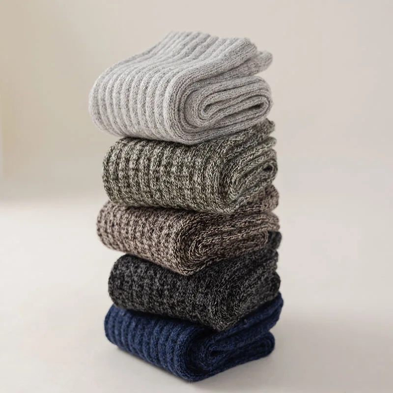 Winter Men's Socks Thick Warm Wool Socks Men Harajuku Retro Cashmere Casual Long Socks 5 Pair