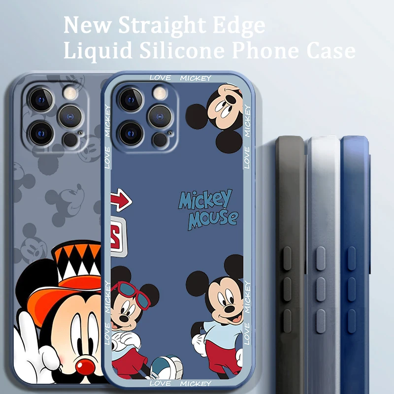 

Disney Mickey Mouse Minnie Liquid Rope Cover Phone Case For Apple iPhone 14 13 12 Mini 11 XS Pro Max X XR Plus SE 2020 Funda