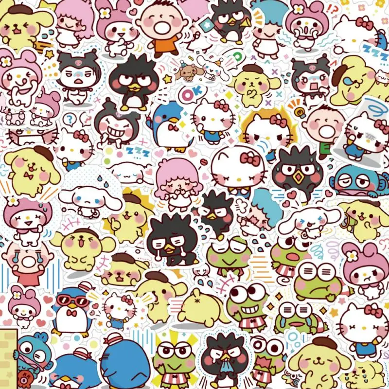 

80Pcs Kawaii Sanrio Sticker Pompompurin Cartoon Cute Mymelody Mobile Phone Case Stationery Box Anime Kuromi Sticker Girl Gift