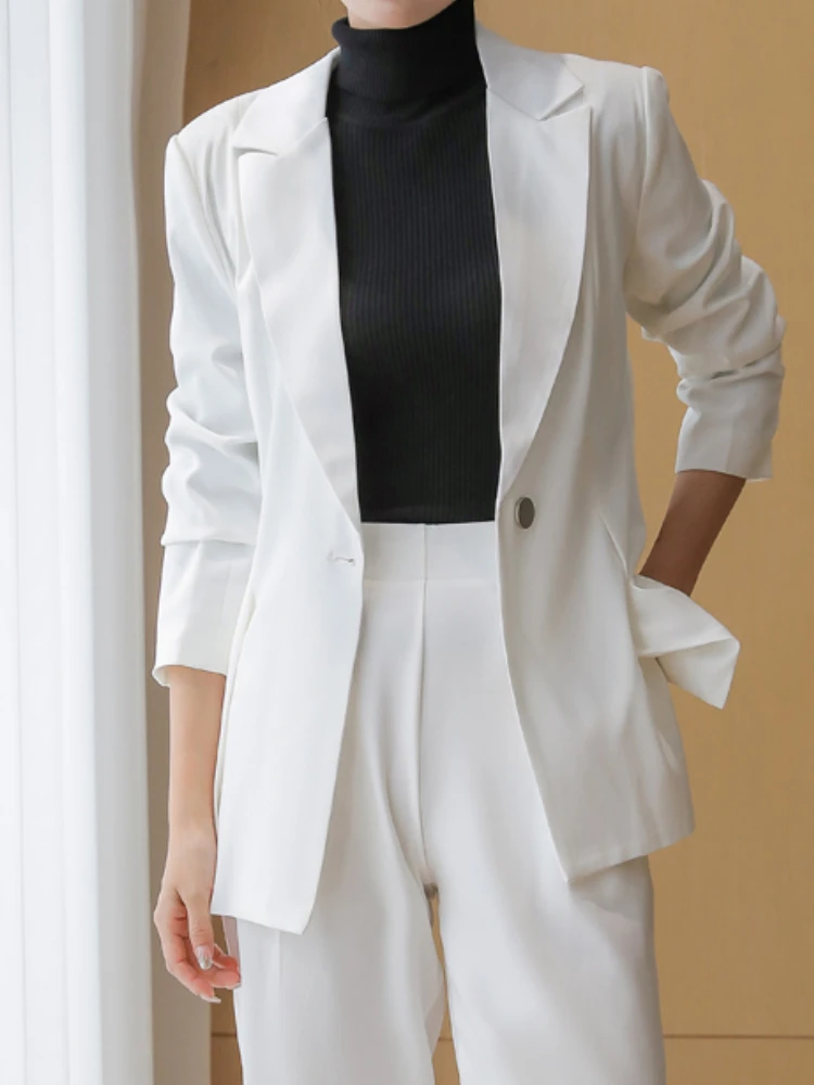 

Fashion Korean Women Pantsuit Casual Blazer Jacket & High Waist Pants Female 2 Pieces Set New Office Wear Ladies Trousers Suit