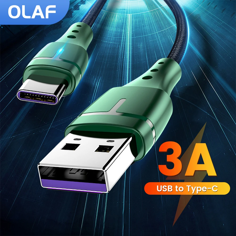 Olaf 3A USB Type C быстрозарядный кабель с LED-подсветкой для Huawei Mate 40 50 Xiaomi 11 12 Pro Micro Cables Andriod Phone.