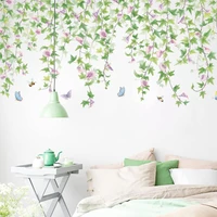 morning glory rattan wall stickers removable vine branches green plant leaves flower wallpaper decal for nursery home decoration