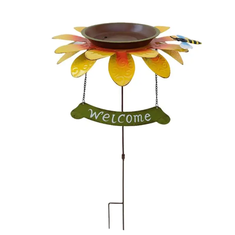 Bowl Standing Tray Sunflower Garden Decor Stake Wild Bird Wa