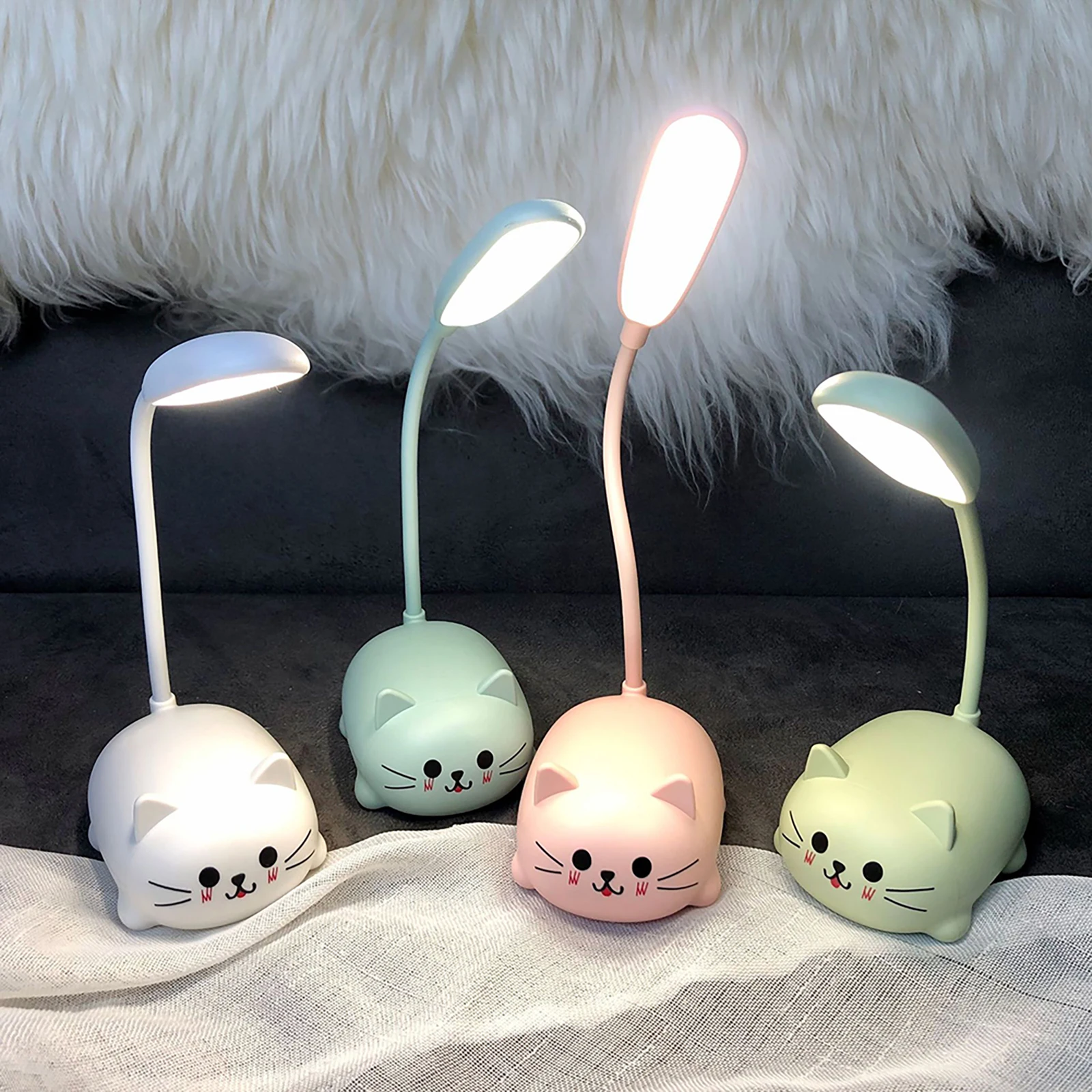 

USB Book Light Foldable Cute Cat Eye Protection Lamp Rechargeable 400mAh Adjustable Gooseneck Kids Gifts for Living Room Study