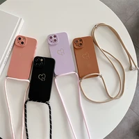 necklace strap lanyard love heart case for iphone 13 12 mini 11 pro max x xr xs max 7 8 plus se 2020 soft tpu back cover