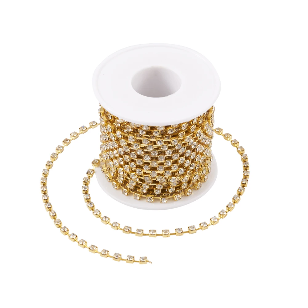 

10Yards Brass Rhinestone Strass Chains Clear Crystal Dense Rhinestone Cup Chain Glitter Trim Cup Chain For Jewelry Making 2~4mm