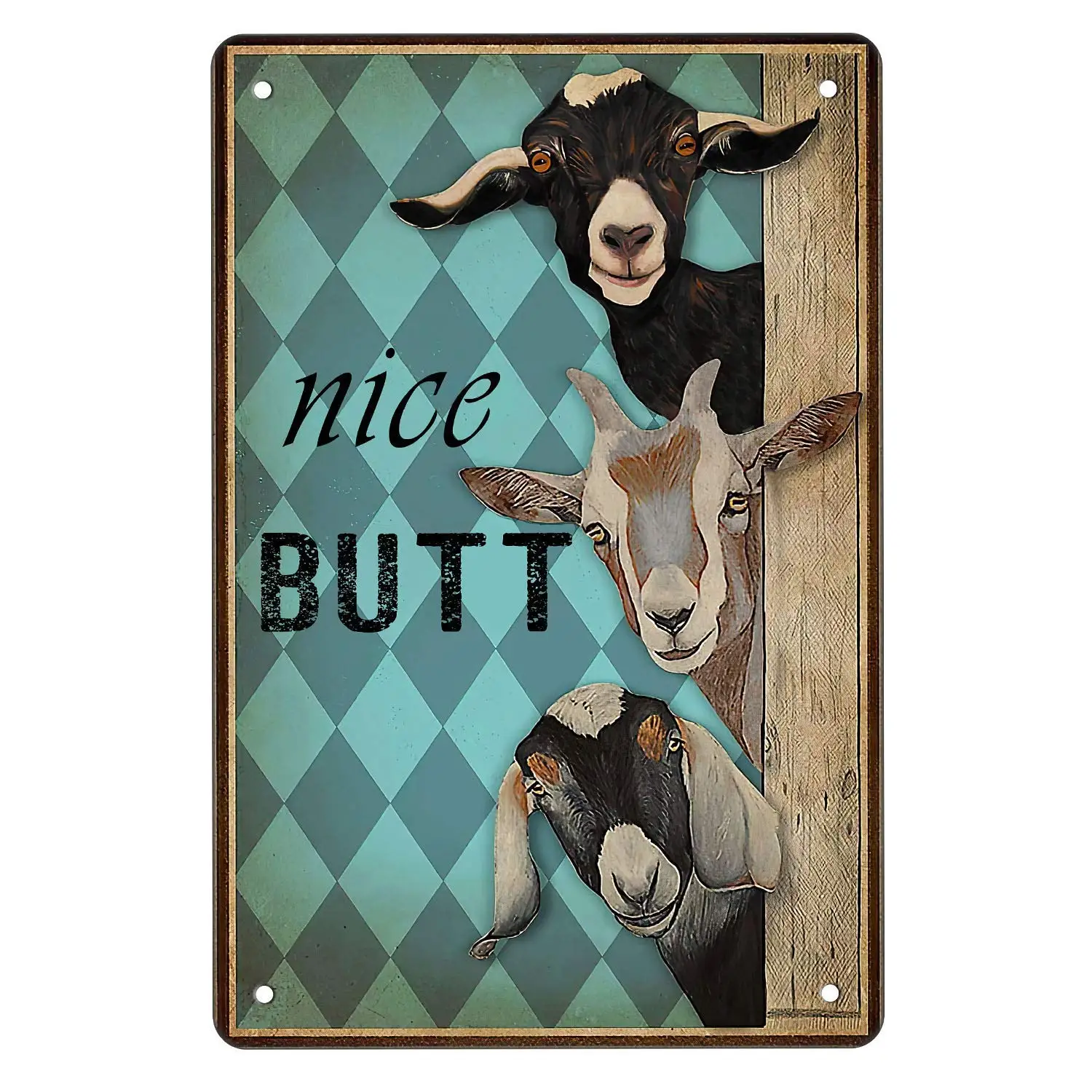 

Nice Butt Goats Tin Sign Wall Art Print Funny Vintage Retro Poster Paintings Cute Goats Home Bedroom Bathroom Decor Picture Vert