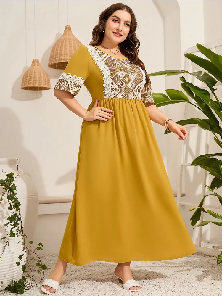 East Station temperament plus size long skirt cover belly printing plus size women printing female