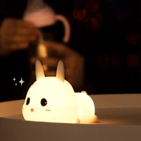 led cartoon night light rabbit silicone animal usb rechargeable dimmable lamp for children kids baby gift bedside bedroom light