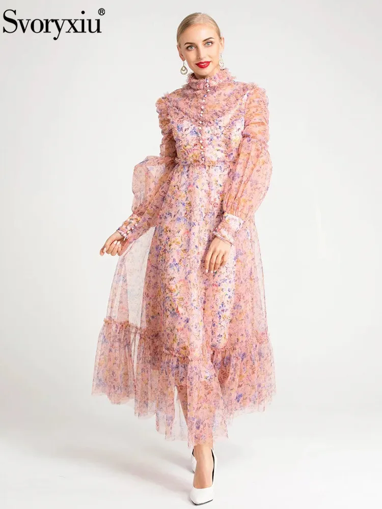 

Женское длинное платье Svoryxiu, разноцветное винтажное платье с цветочным принтом и рукавами-фонариками, модель XXL на весну и лето 2022